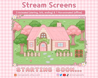 Pink Cottage Stream Scenes | Spring Cottagecore Animated Twitch Overlay Screens