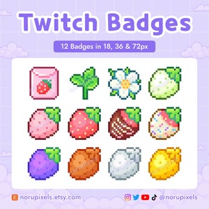 Strawberry Twitch Sub Badges | Strawberry Twitch Bit Badges | Pixel Art Sub Badges for Twitch Streamer