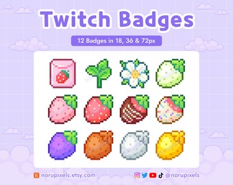 Strawberry Twitch Sub Badges | Strawberry Twitch Bit Badges | Pixel Art Sub Badges for Twitch Streamer