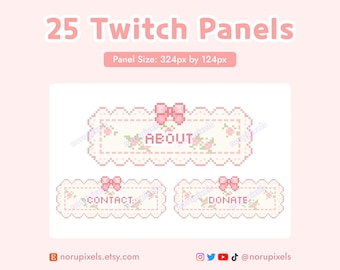 Coquette Aesthetic Twitch Panels | Ribbon Stream Panels | Pixel Art for Twitch Streams