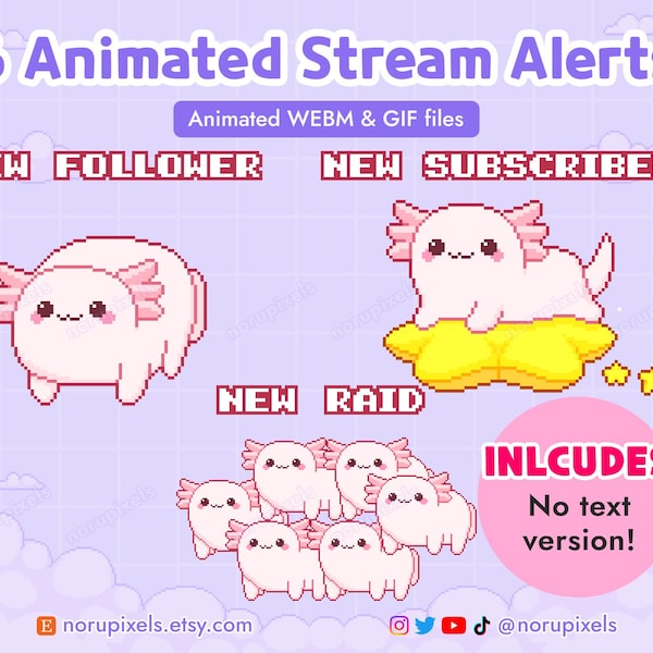 Animated Axolotl Twitch Stream Alerts Pack | Axolotl Stream Alerts