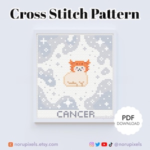 Patrón de punto de cruz del gato Cáncer (PDF) / Gráfico de punto de cruz del zodíaco del gato blanco (regalo)