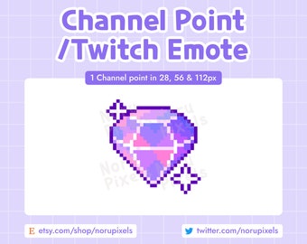 Purple Pink Diamond Pixel for Twitch Channel Points Icon | Purple Crystal Sparkles Premade Twitch Emote for Twitch Streams | 8 bit Pixel Art