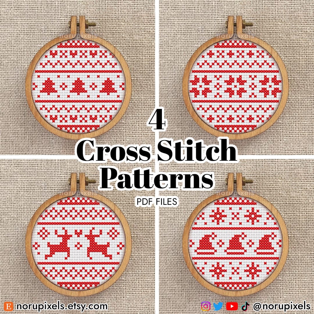 Red Reindeer Ornament Cross Stitch Pattern | Nordic Christmas Patterns ...