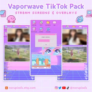Pack de diffusion Windows Vaporwave Tiktok de l'an 2000 | Superpositions de diffusion en direct Vaporwave Anime Tiktok | Superposition verticale pour OBS Tiktok Live
