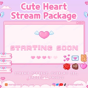 Kawaii Valentines Twitch Stream Overlay Package | Valentines Animated stream screens, Badges, Panels | Vtuber Friendly