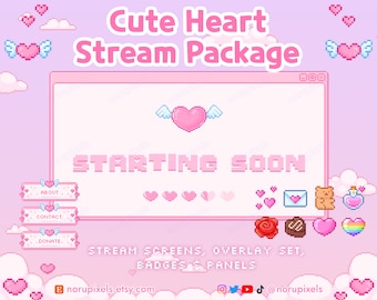 Kawaii Valentines Twitch Stream Overlay Package | Valentines Animated stream screens, Badges, Panels | Vtuber Friendly