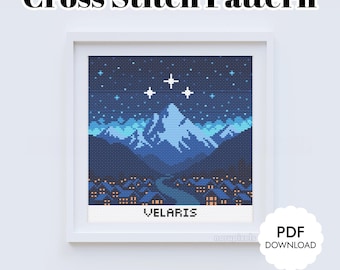ACOTAR Velaris Cross Stitch Pattern PDF | Starry Night Sky Cross Stitch PDF | Mountain Cross Stitch