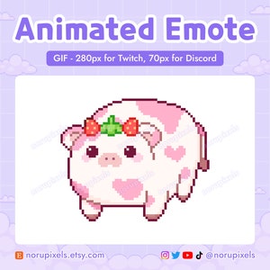 Animated Tumbling Strawberry Cow Emote for Twitch Stream and Discord | Strawberry Pink Cow Twitch Emotes