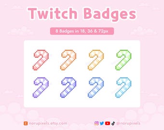 Pastel Candy Cane Twitch Sub Badges | Christmas Holiday Bit Badges for Twitch streams