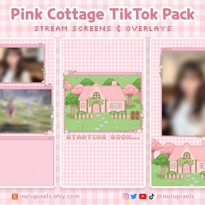 Pink Cottage Tiktok Stream Pack | Cute Tiktok stream Overlays | Vertical overlay for OBS Tiktok Live