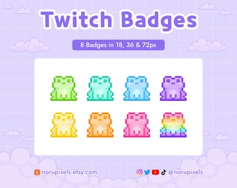 Pastel Frog Twitch Sub Badges | Rainbow Pixel Art Tier Progression Bit Badges