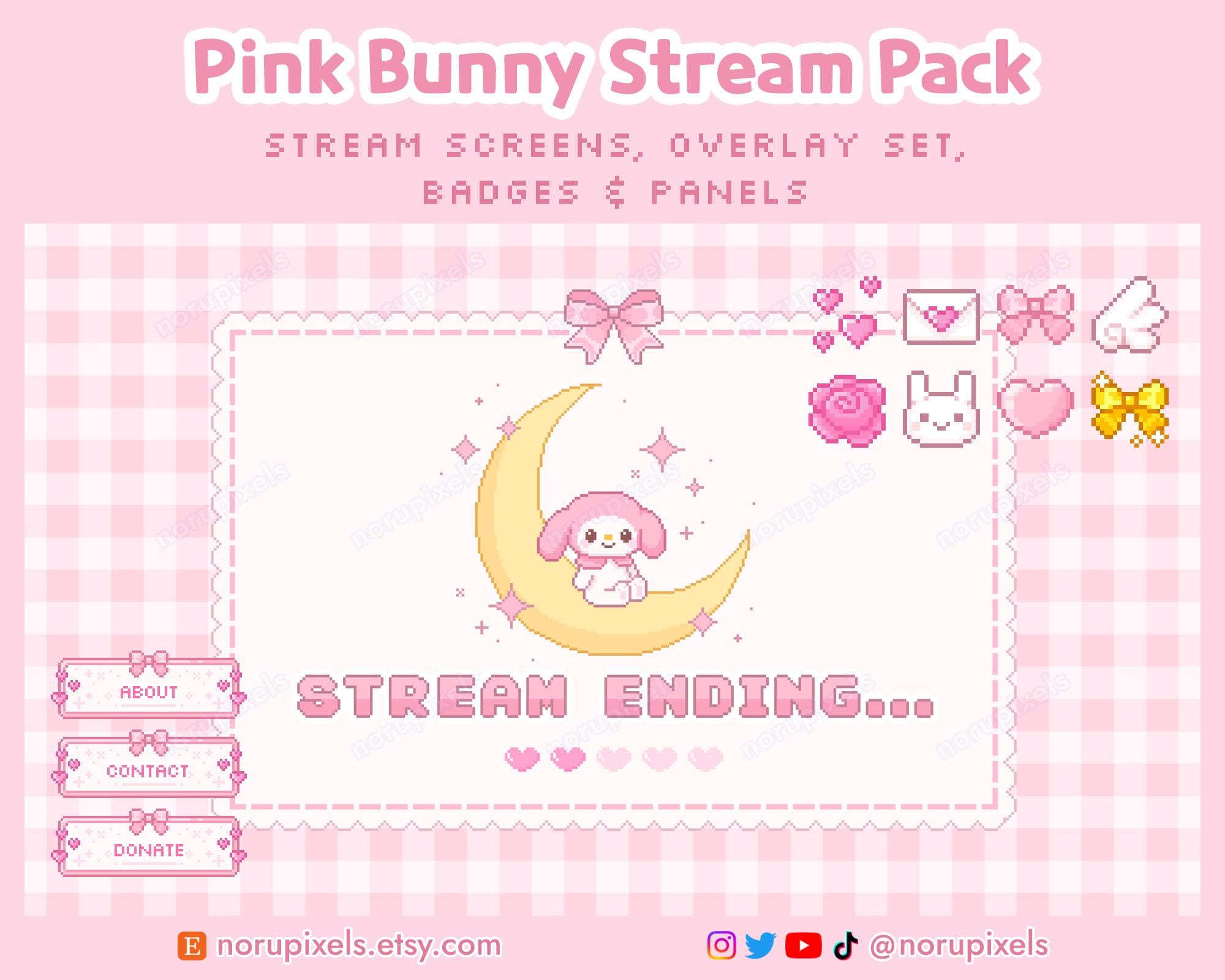 Pink Bunny Twitch Stream Pack | Pastel Pink Valentines stream Overlay, Badges, Panels | Vtuber Friendly