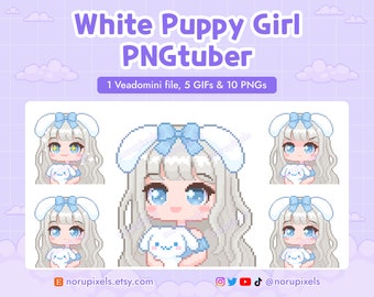 Cinnamon White Puppy Girl Chibi PNGtuber Veadotube Mini for Twitch Streamer | Kawaii Puppy PNG tuber - 5 expressions