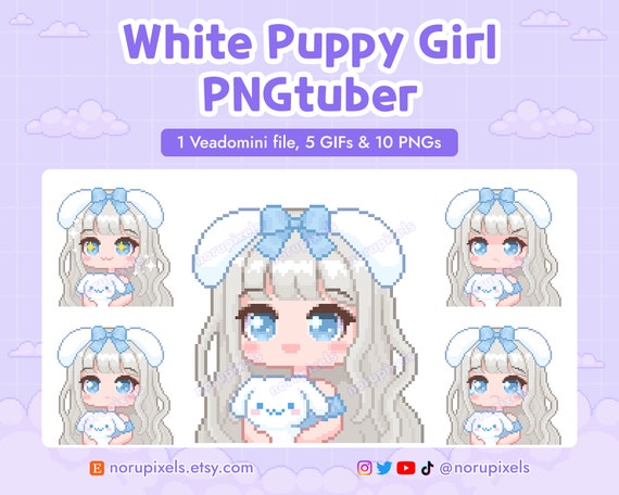 Cinnamon White Puppy Girl Chibi PNGtuber Veadotube Mini for Twitch Streamer | Kawaii Puppy PNG tuber - 5 expressions