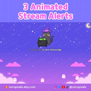 Halloween Cat Stream-aviseringar för Twitch | Black Cat Witch Stream-dekoration