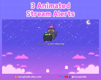Halloween Cat Stream Alerts for Twitch | Black Cat Witch Stream Decoration