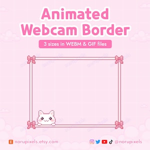 Cute White Cat Webcam Border for Twitch Stream | Kawaii Cat Twitch Animated Webcam Border | Stream Webcam Frame Overlay