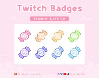 Pastel Candy Twitch Sub Badges | Kawaii Pixel Sweet Bit Badges for Streamers
