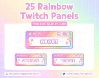 Pastel Rainbow Cute Twitch Panels | Rainbow Stream Panels | Pixel Art for Twitch Streamer