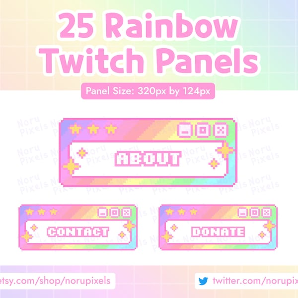 Kawaii Rainbow Aesthetic Pop up Window Twitch Panels | Kawaii Stream Panels | Pixel Art for Twitch Streamer