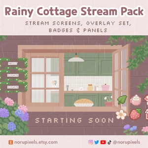 Raining Cozy Cottage Twitch Stream Overlay Package | Wooden Cottagecore Cozy stream screens, Badges, Panels | Vtuber Friendly