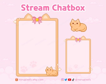 Kawaii Orange Cat Chat Box Overlay, Pixel Art Ginger Neko Just Chatting Frame, Cozy VTuber Stream Widget Background, Twitch UI