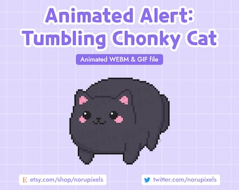 Alerta Twitch de Gato Preto de Pixel Animado | Alerta de Transmissão Gato Caindo | Alerta Twitch de Gato Gordo Fofo | Alerta de Doação de Inscritos Presenteados por Seguidores