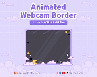 Kawaii Animated Webcam Border for Twitch Stream | Purple Moon Animated Webcam Border | Stream Webcam Frame Overlay