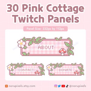 Pink Cottagecore Twitch Panels | Pink Cottage Stream Panels for Twitch Streams