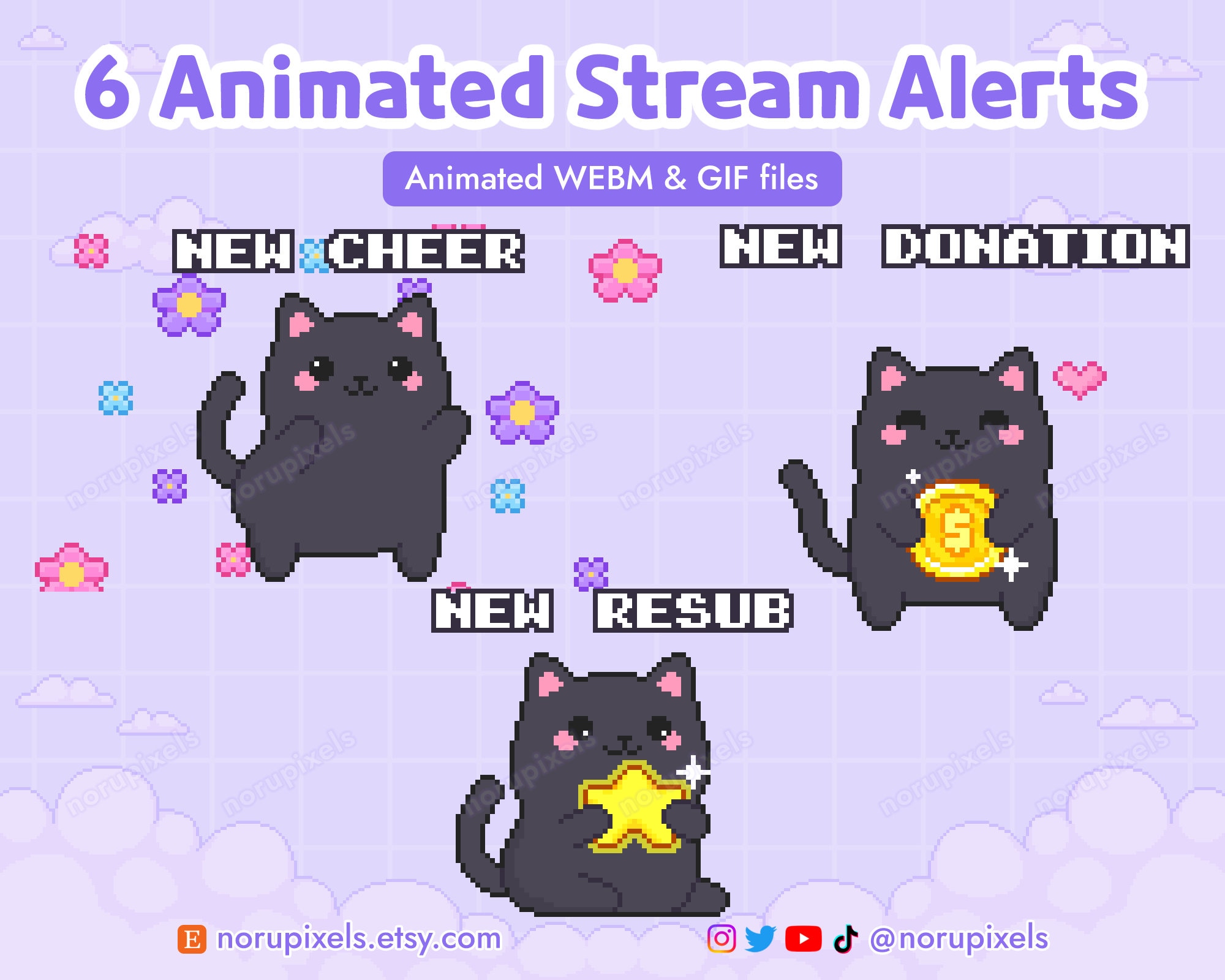 Animated Black Cat Twitch Stream Alerts Pack | Stream New Subscriber ...