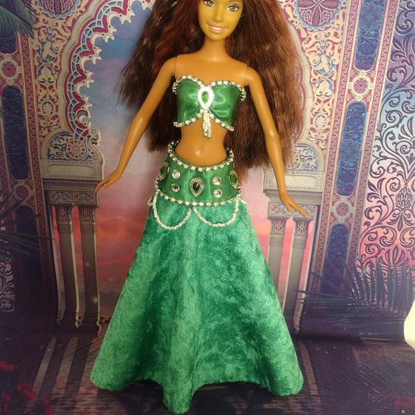 Handmade 11.5" Fashion Doll Belly Dance Outfit Green Velvet