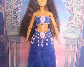 10" Petite Fashion Doll Belly Dance Outfit  Royal Blue Velvet and Pink Trim
