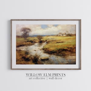 Vintage schottische Landschaft Digitaldruck, Naturmalerei, leichte Erdtöne, die die schottische Landschaft einfangen, Highlands Digital Art