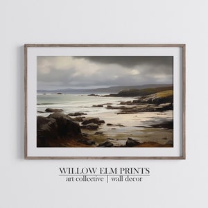 Vintage Scottish landscape Print, Nature Painting, Moody earth tones that capture the Scottish coast, Coastal Digital Art, Coastal Painting