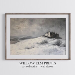 Vintage schottische Landschaft Druck, Natur Malerei, Schottisches Schloss im Winter, Landschaft Digital Art, Highlands im Winter Kunstwerk