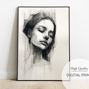 Charcoal Sketch & Ink Digital Portrait, Charcoal, Portrait Art, Portrait Print, Portrait Sketch, Digital Download, Quality Portrait Art