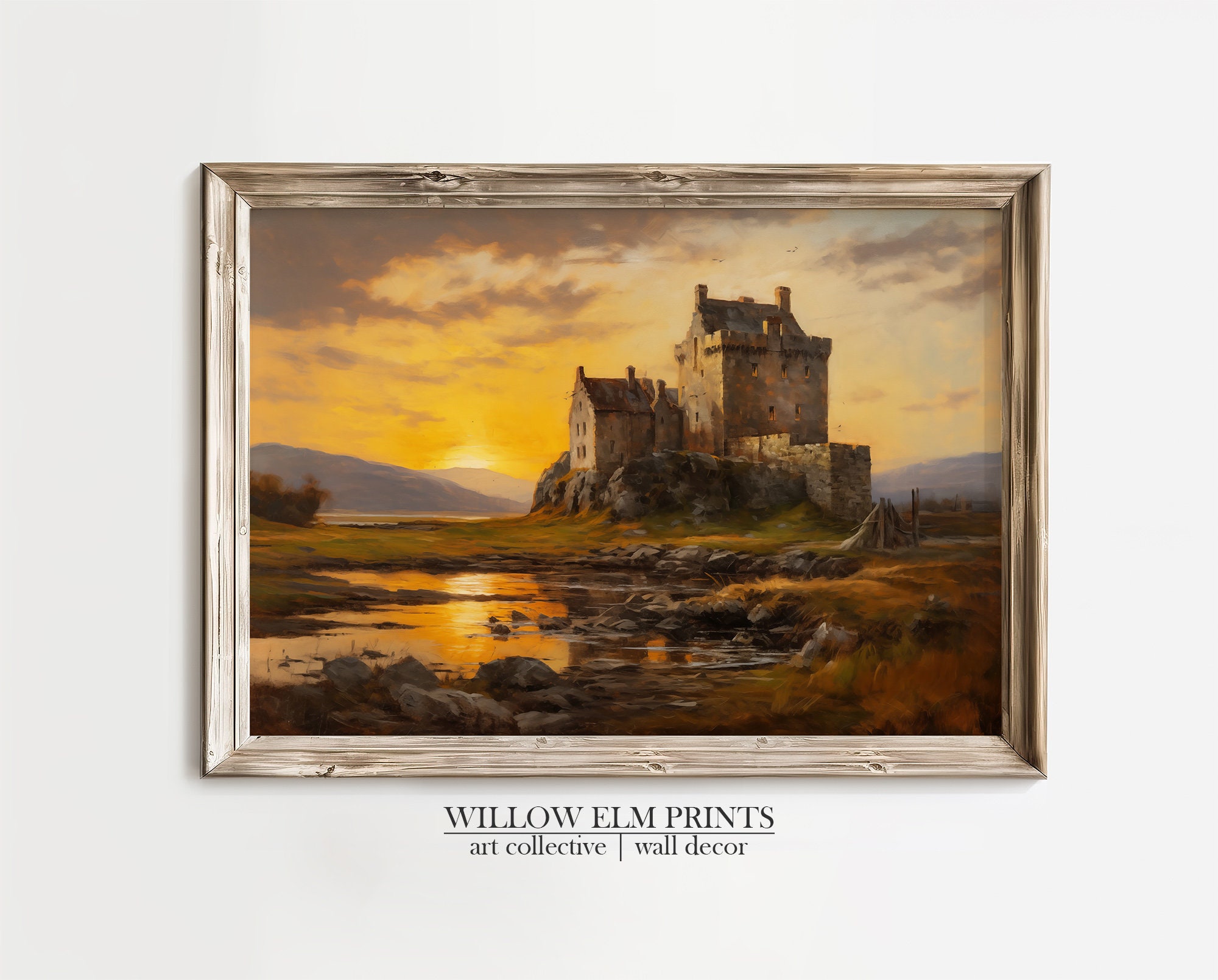 Vintage Scottish Castle & Landscape Print, Nature Painting
