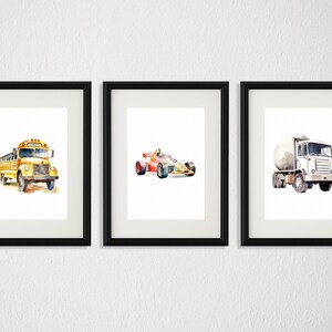Nursery Wall Decor, Kids Room Wall Art, Digital Print Download for Kid&#39;s room, Watercolor Vehicles Artwork Set of 3, Boys Room Wall Artwork
