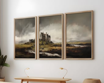 Conjunto de 3 paisajes escoceses pintura descarga digital, decoración de pared de pintura de las tierras altas escocesas, arte digital de las tierras altas, descarga digital