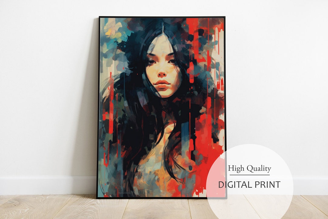 Abstract Portrait Painting Red & Black Colors Modern Art Etsy