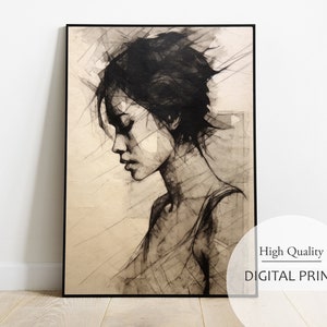 Charcoal Sketch & Ink Digital Portrait, Charcoal, Portrait Art, Portrait Print, Portrait Sketch, Digital Download, Quality Portrait Art