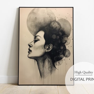 Charcoal Sketch & Ink Digital Portrait, Charcoal, Portrait Art, Portrait Print, Portrait Sketch, Digital Download, Quality Portrait Art