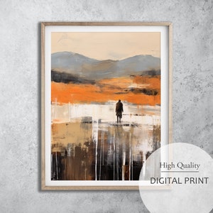 Abstrakter schottischer Highlander Digitaldruck, Mixed Media Art, Minimalismus schottischer Wand-Dekor, abstrakter schottischer Highlands-Wand-Dekor