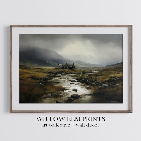 Vintage Scottish landscape Print, Nature Painting, Moody earth tones that capture the Scottish countryside, Landscape Digital Art, Highlands