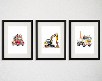 Nursery Wall Decor, Kids Room Wall Art, Digital Print Download for Kid's room, Watercolor Vehicles Artwork Set of 3, Boys Room Wall Artwork