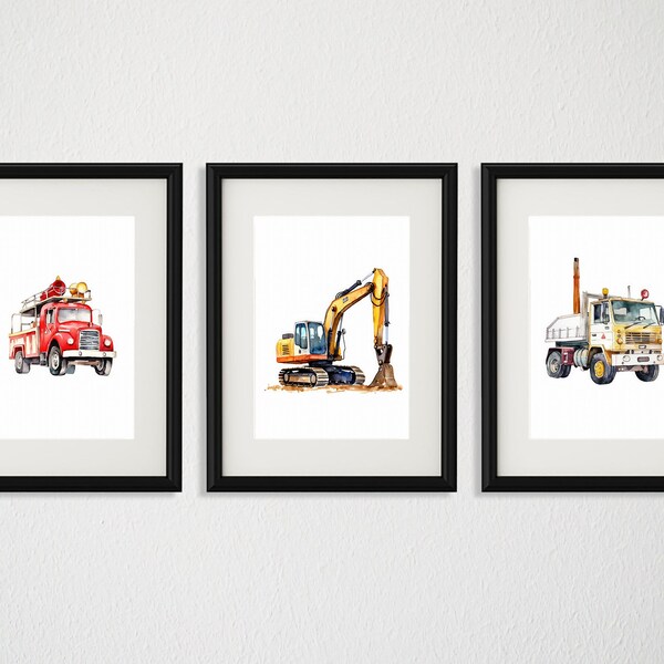 Nursery Wall Decor, Kids Room Wall Art, Digital Print Download for Kid's room, Watercolor Vehicles Artwork Set of 3, Boys Room Wall Artwork