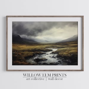 Vintage Scottish landscape Print, Nature Painting, Moody earth tones that capture the Scottish countryside, Landscape Digital Art, Highlands