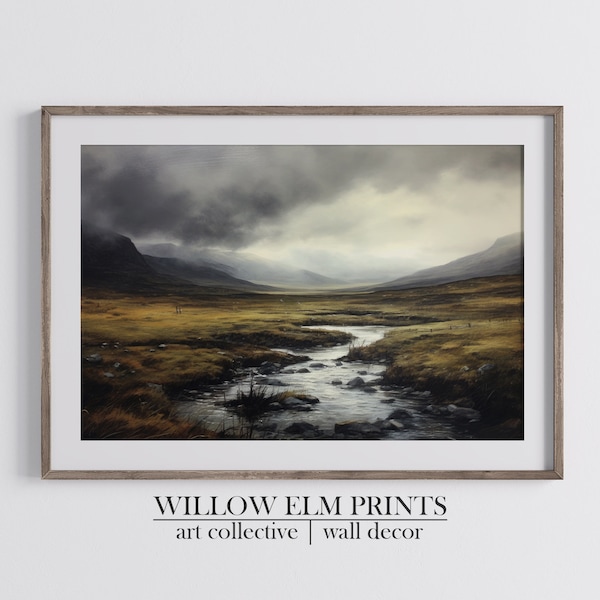 Vintage Scottish landscape Print, Nature Painting, Moody earth tones that capture the Scottish countryside, Landscape Digital Art, Highlands
