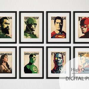 24 DC Superhero Illustrations Vintage hero posters set, Superhero vintage poster, Superhero art, Kids room wall art, Digital Download Heroes